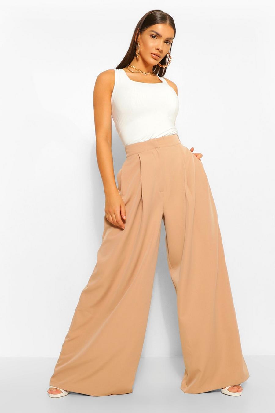 Beige Oversized Super Wide Leg Tailored Trousers image number 1