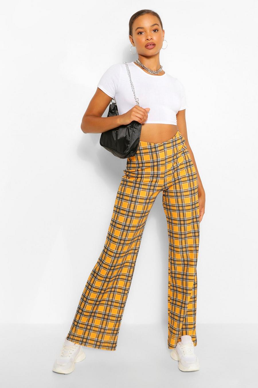 Mustard Checked Wide Leg Pants image number 1