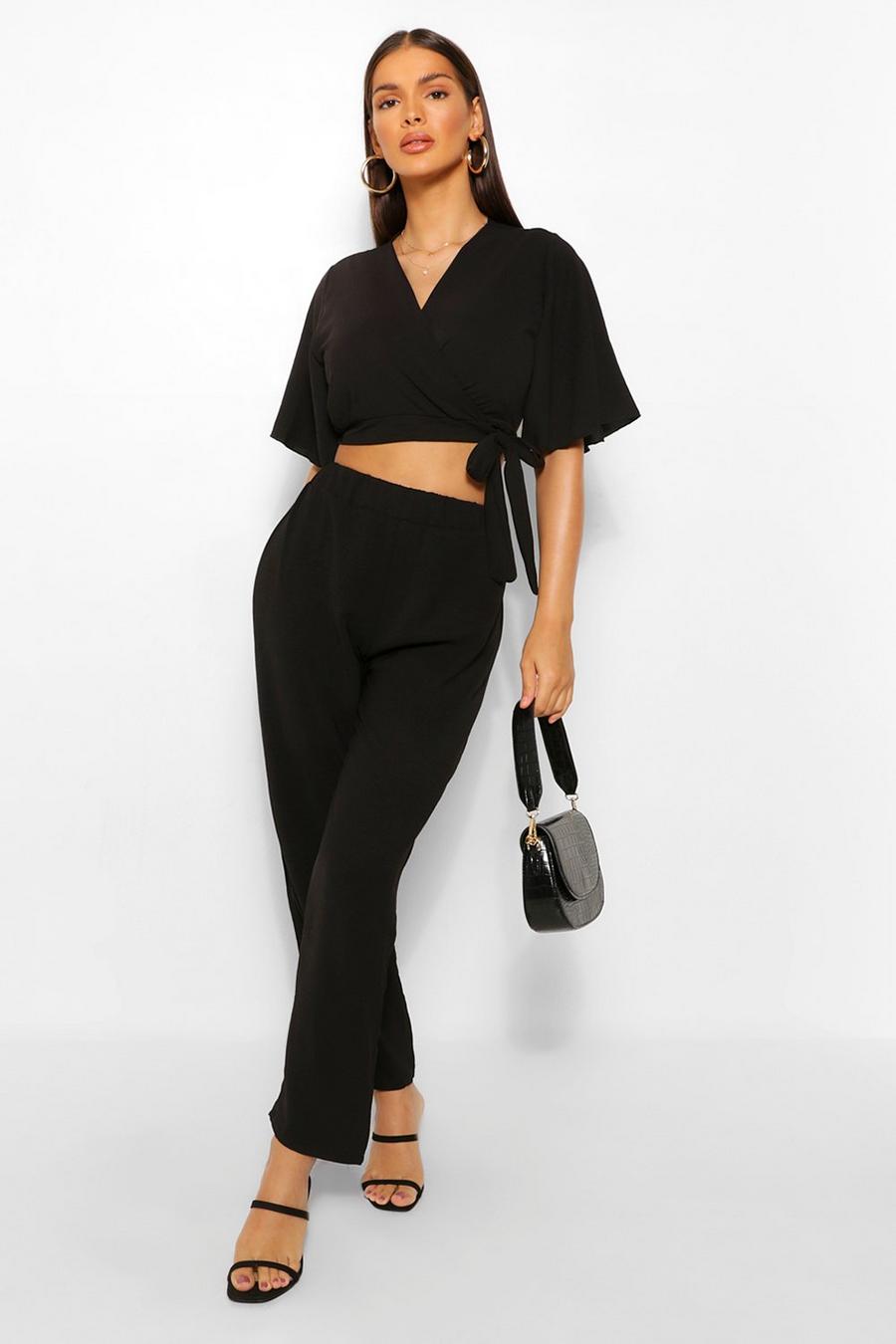 Tie Front Kimono Style Crop & Pants Co-Ord image number 1