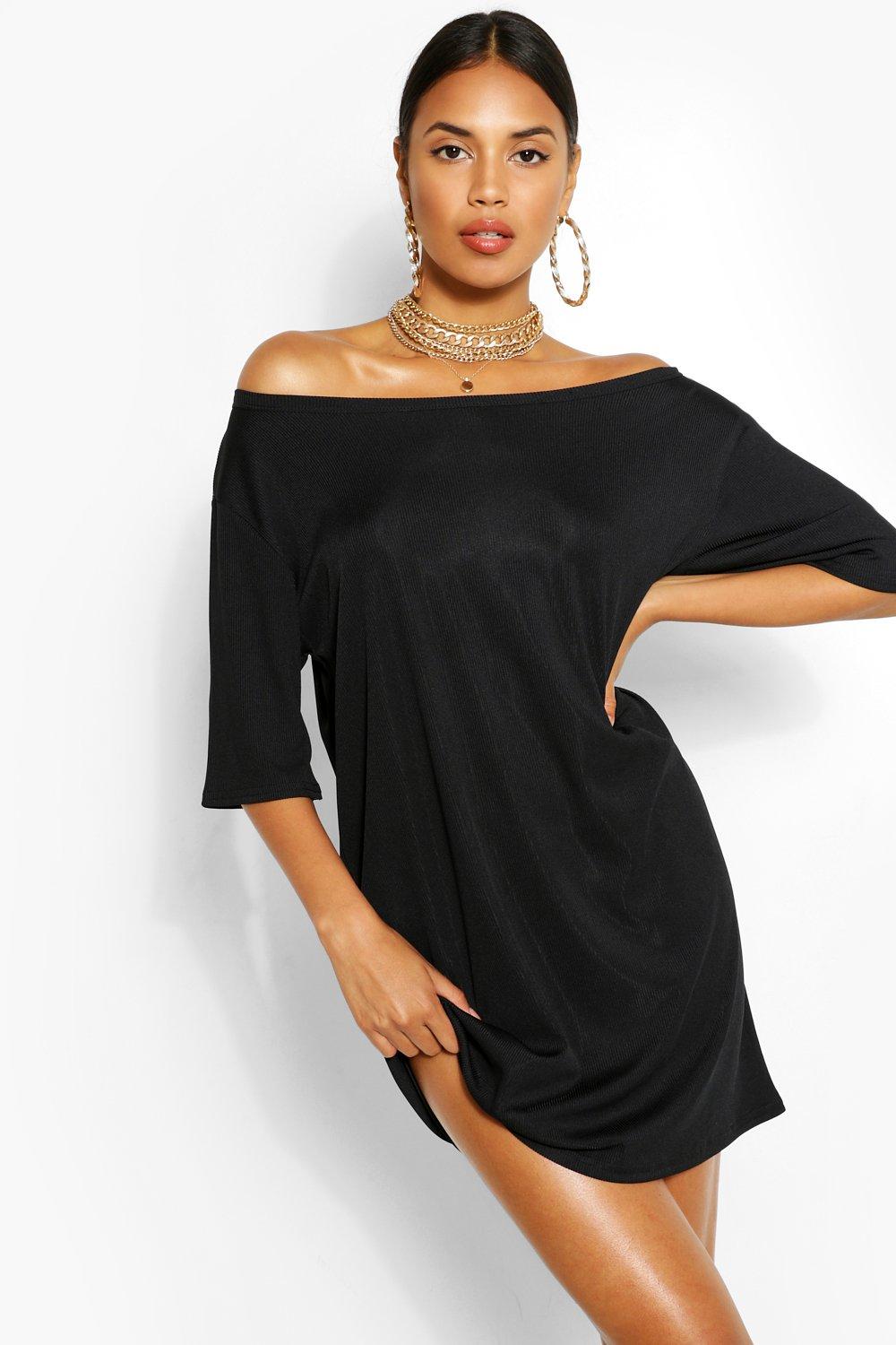 black off the shoulder t shirt dress