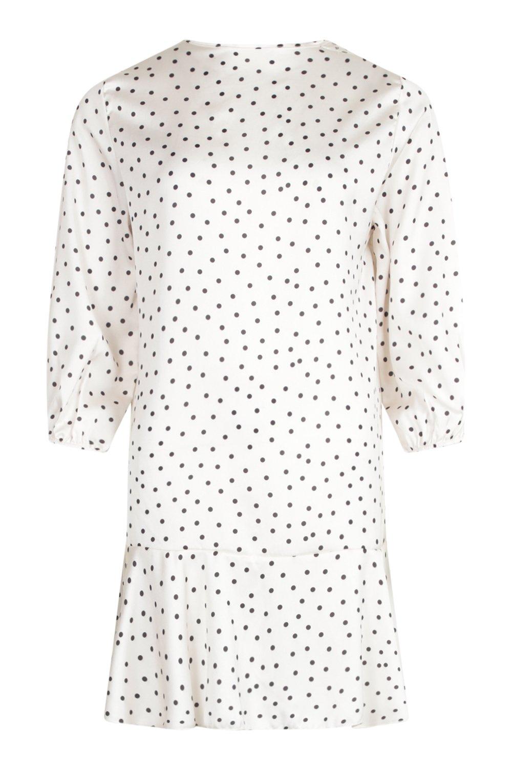 white polka dot smock dress