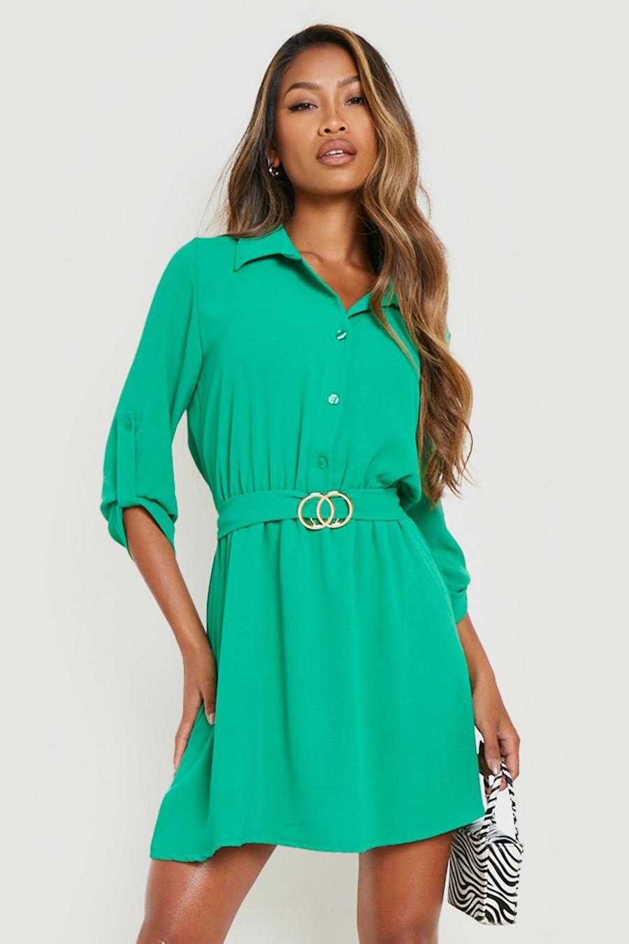 Hemd-Kleid mit Gürtel, Green image number 1