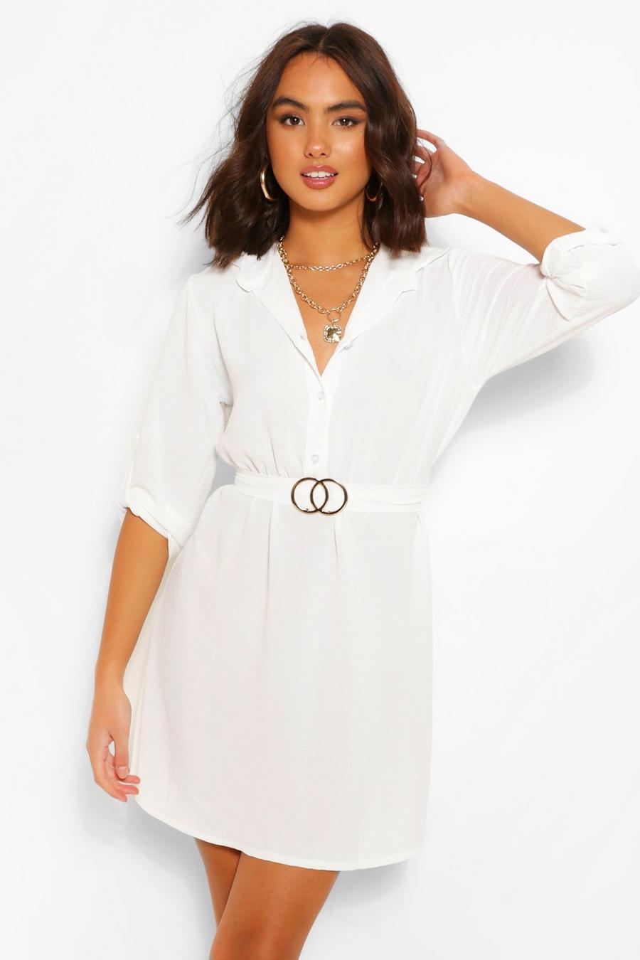 לבן שמלת חולצה עם חגורה image number 1