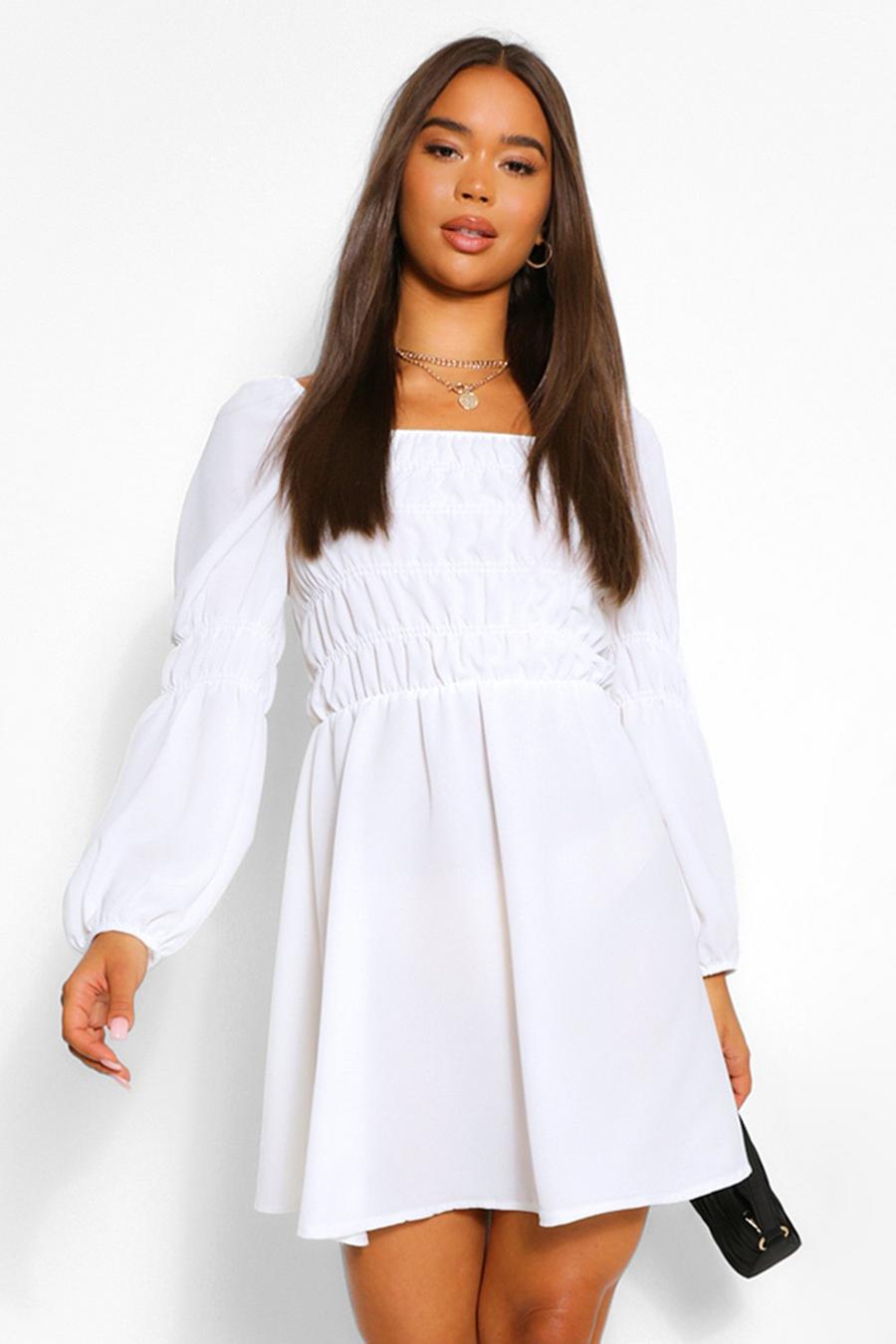 White Ruched Mini Dress image number 1