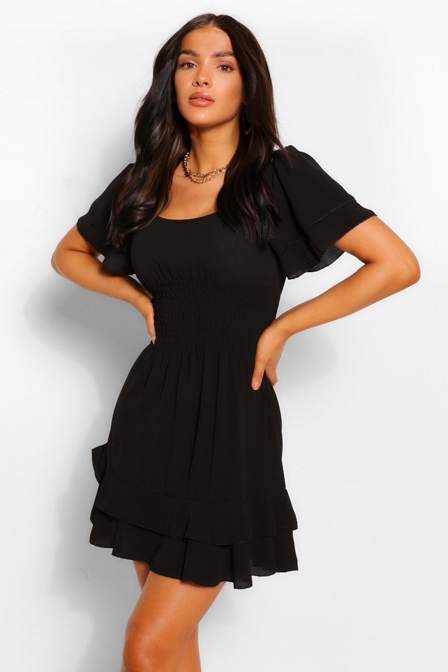שחור שמלת סקייטר סמוק עם שרוולי מלאך image number 1