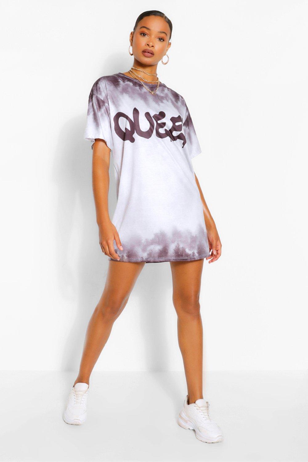 Tie Dye Queen Slogan Oversized T Shirt Dress