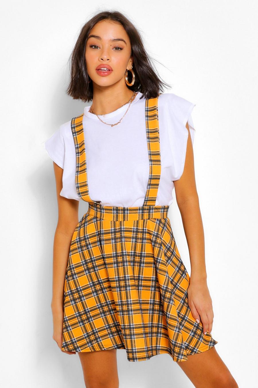 Mustard Checked Pinafore Flippy Skirt image number 1