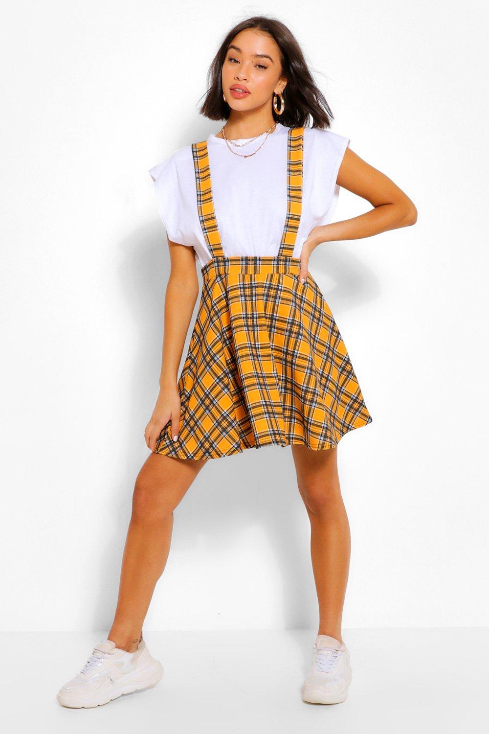 Checked Pinafore Flippy Skirt boohoo NO