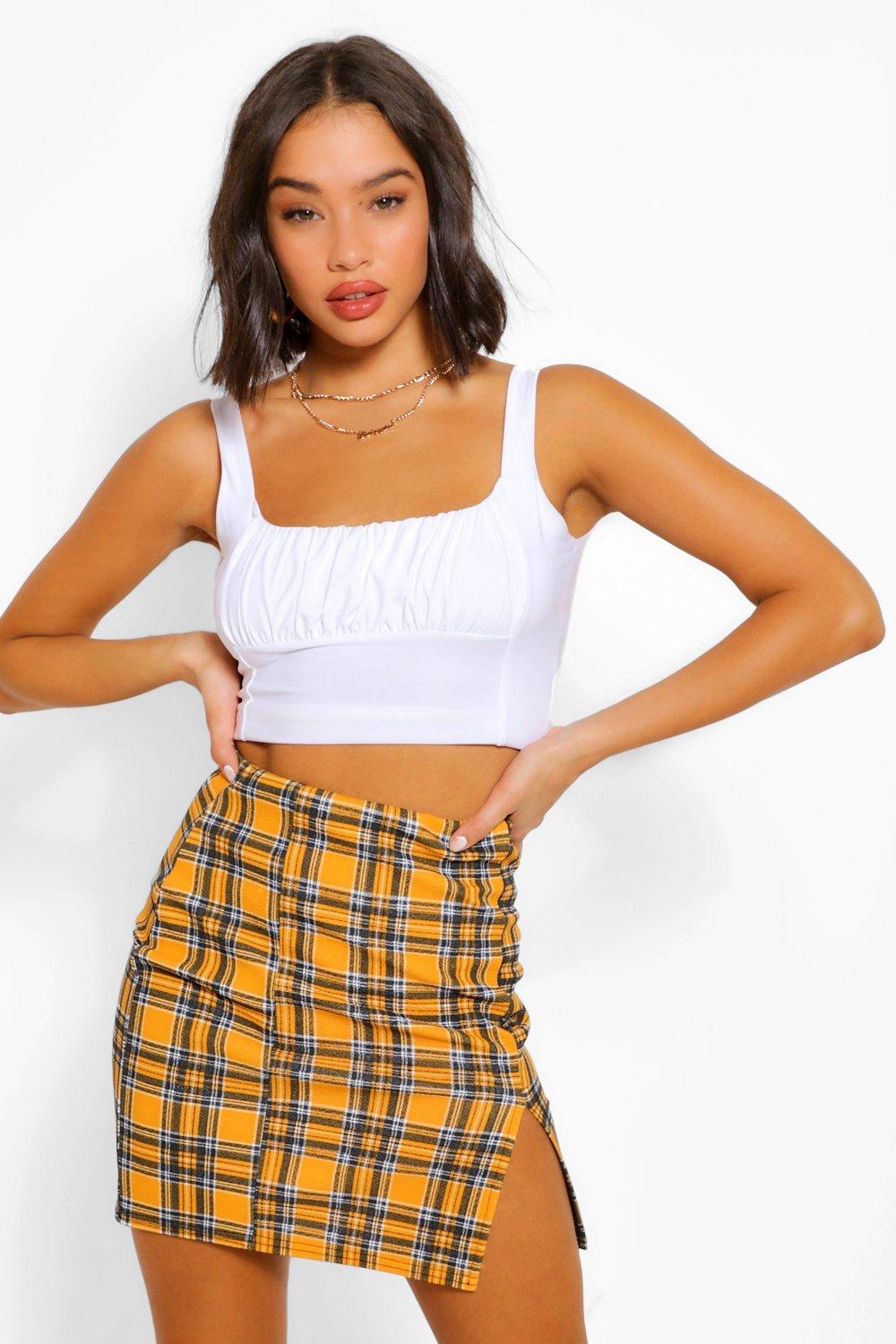 Boohoo pleated mini shop skirt in yellow check