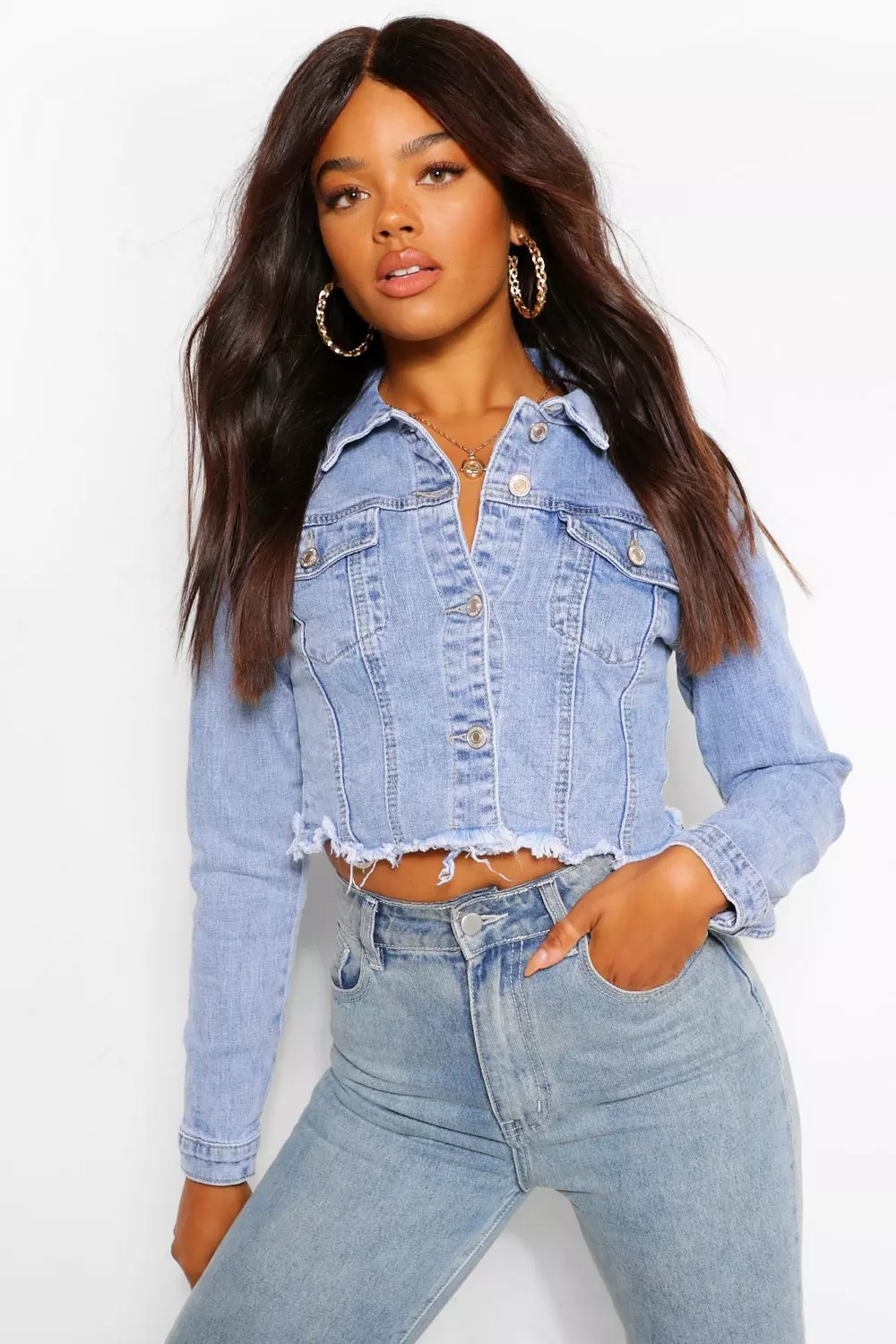 Frayed cropped hot sale denim jacket