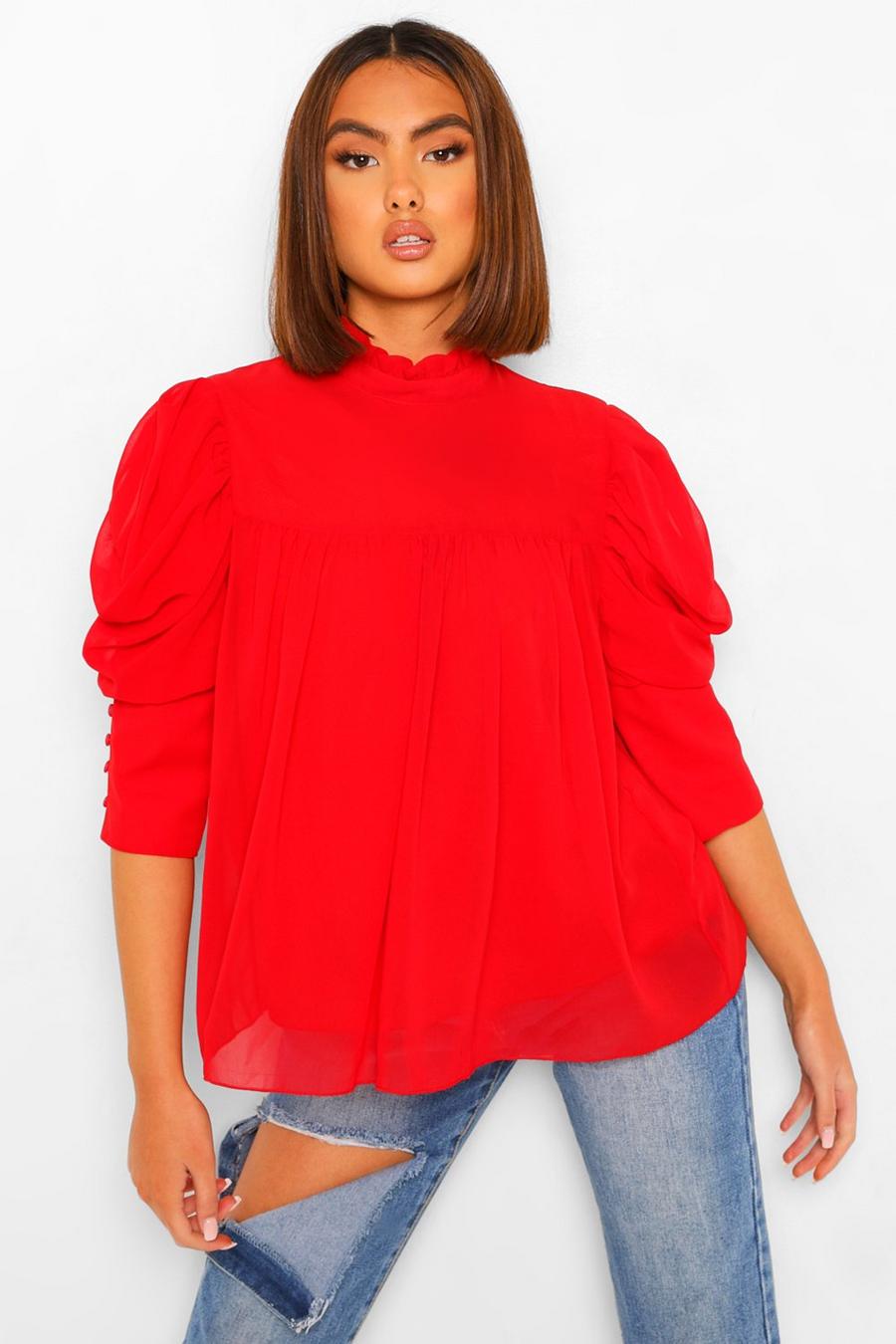 Red Woven Smock Top image number 1