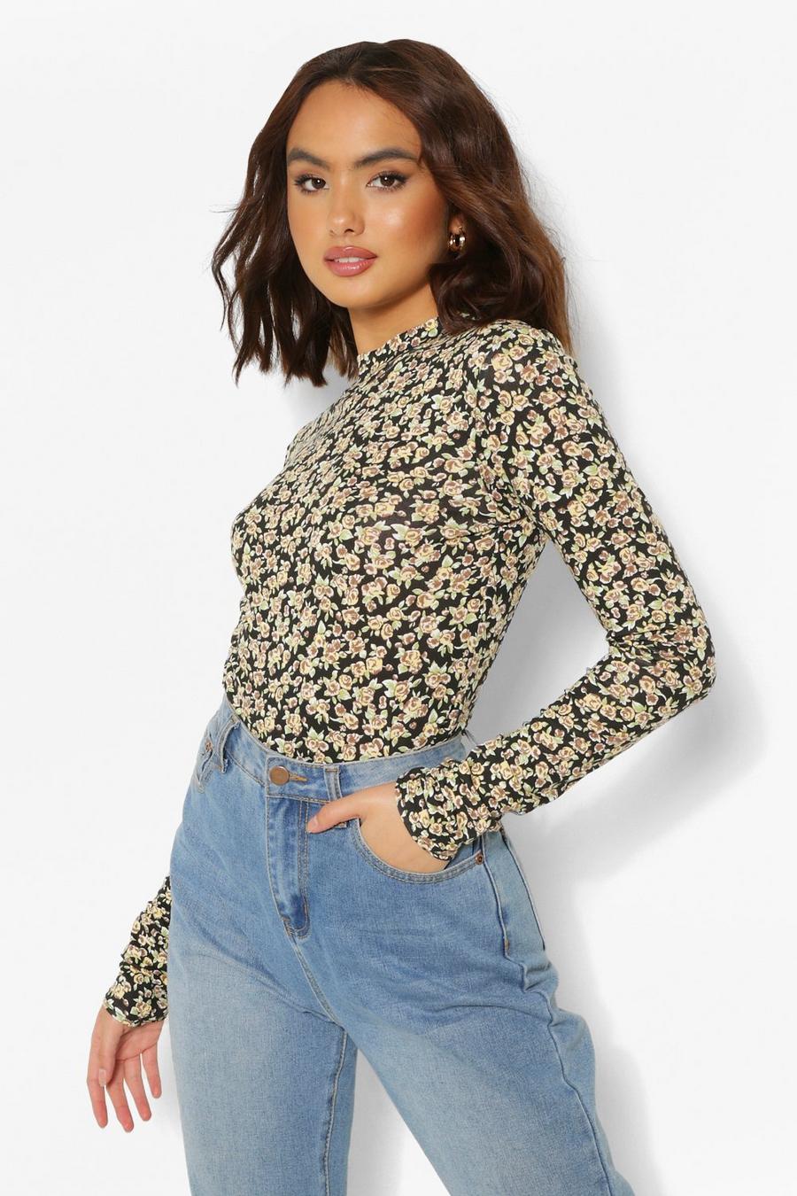 DITSY FLORAL HIGH NECK LONG SLEEVE TOP image number 1