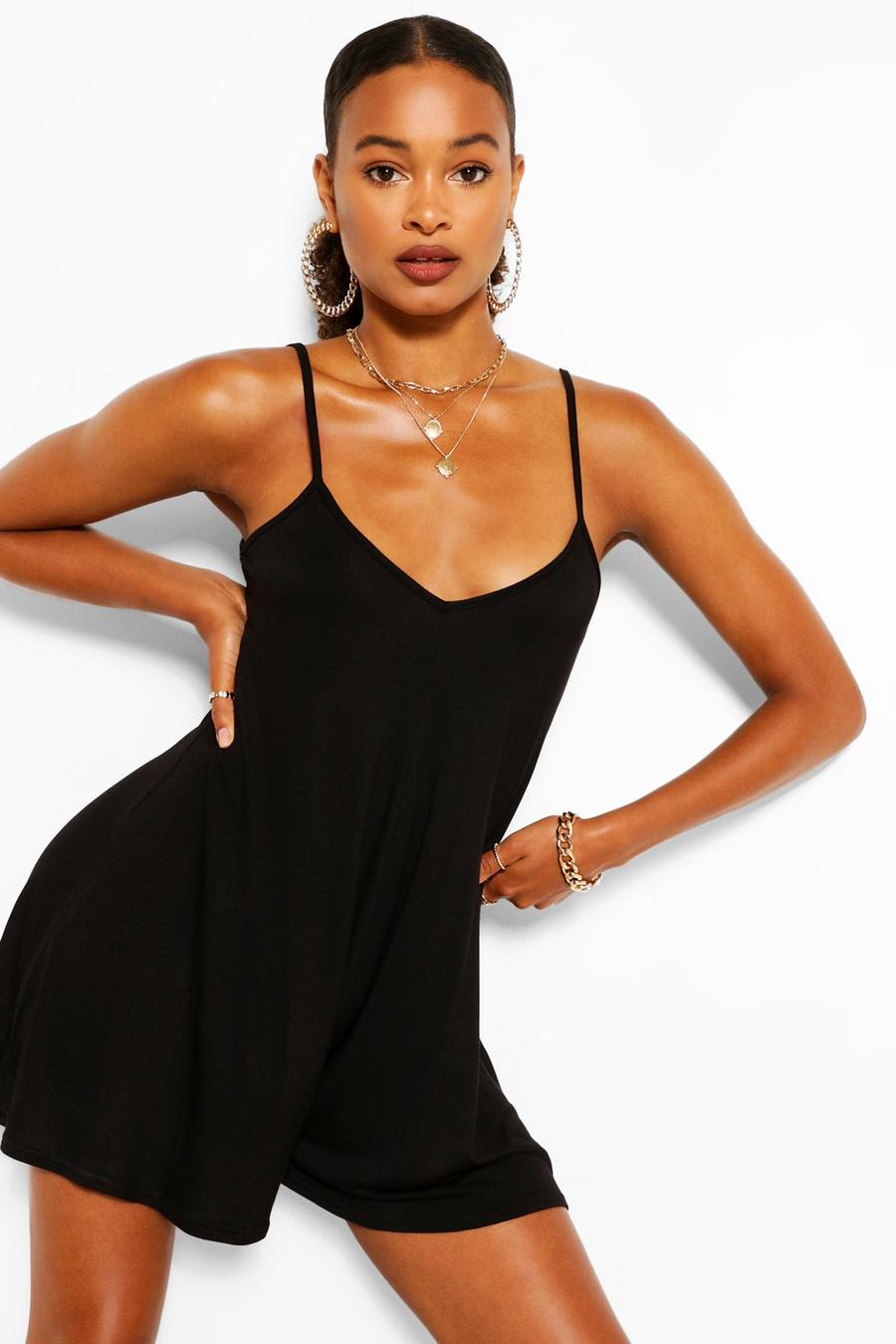 Black Basic Strappy Swing Playsuit image number 1