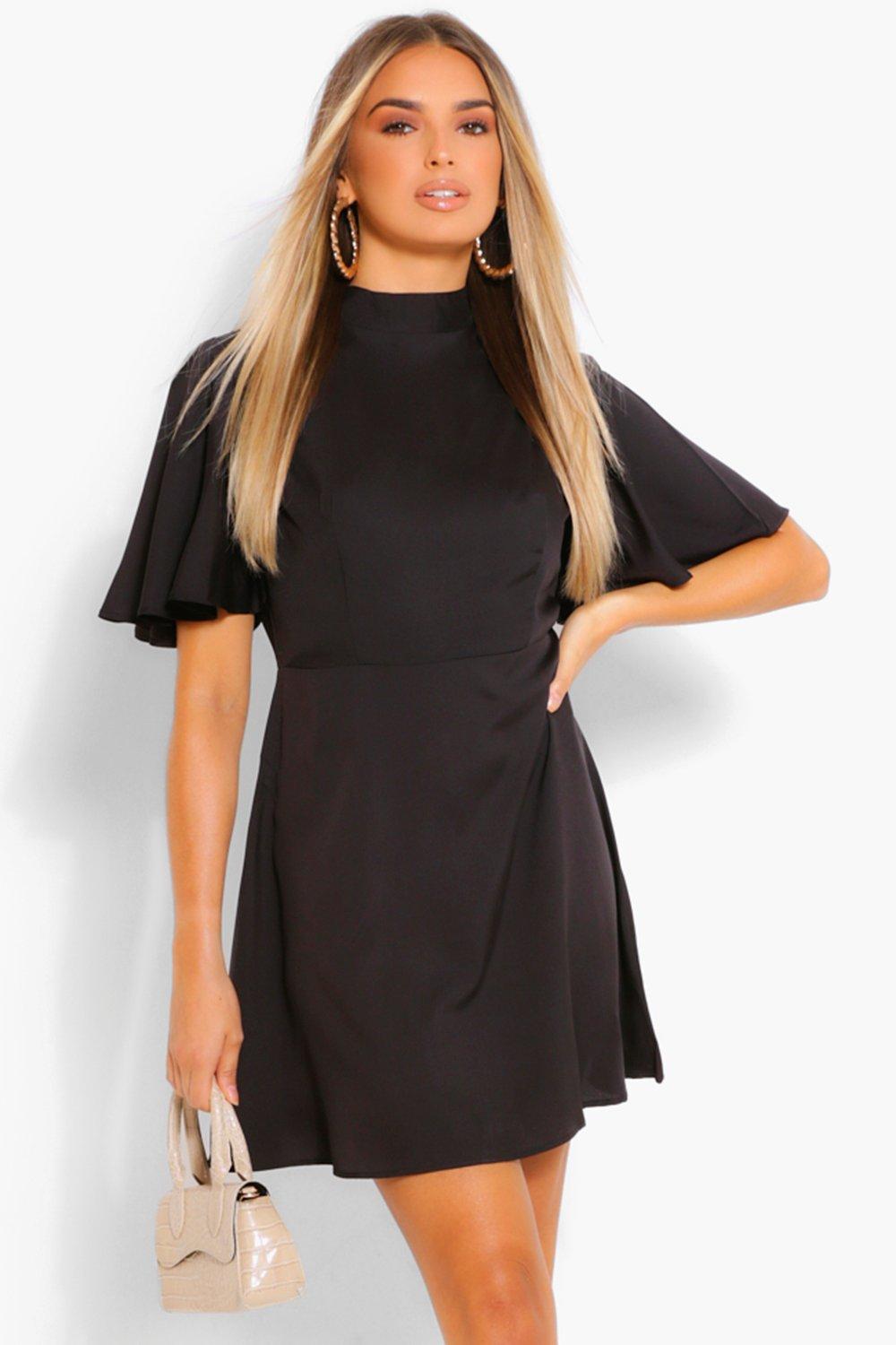 High neck flutter outlet sleeve dress