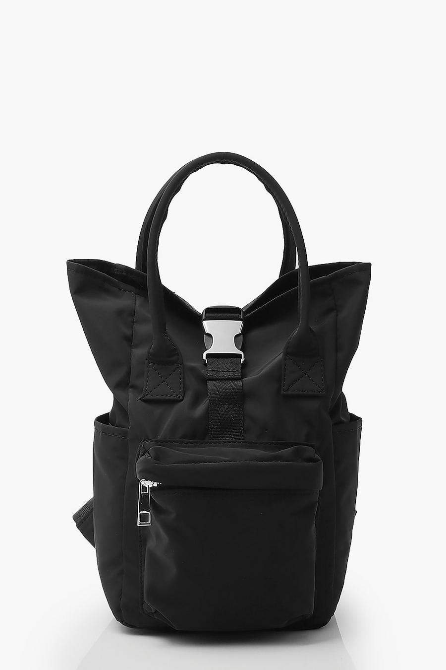 Black Mini Back Pack With Buckle Detail image number 1