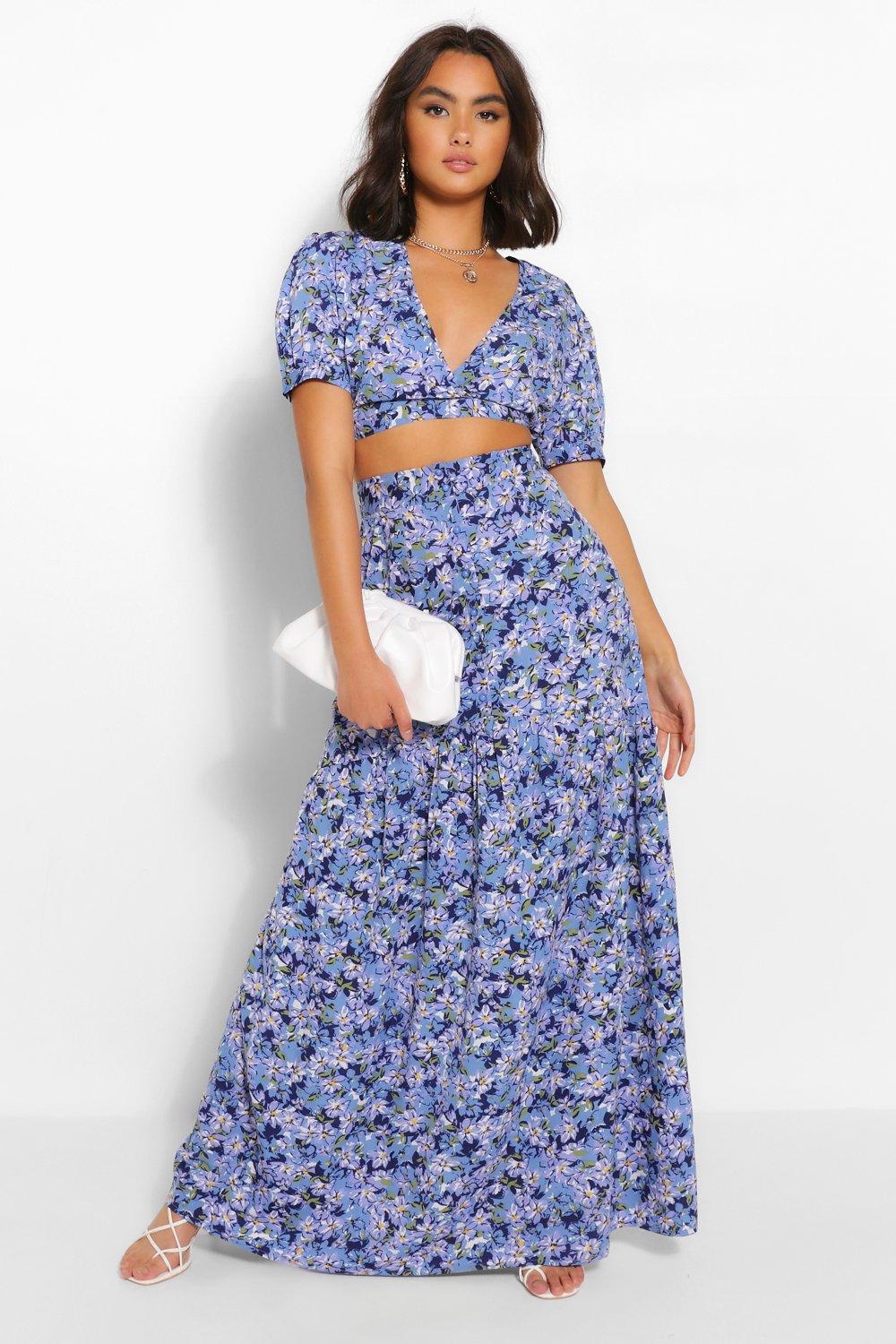 Floral bandeau and outlet maxi skirt co-ord set