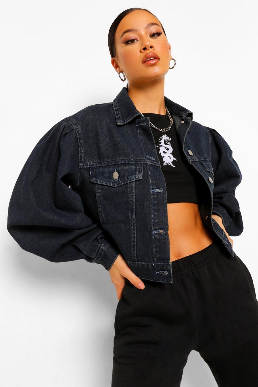 Blue Volume Sleeve Boxy Denim Jacket image number 1