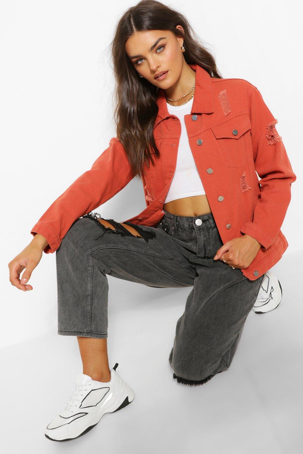 orange cropped denim jacket