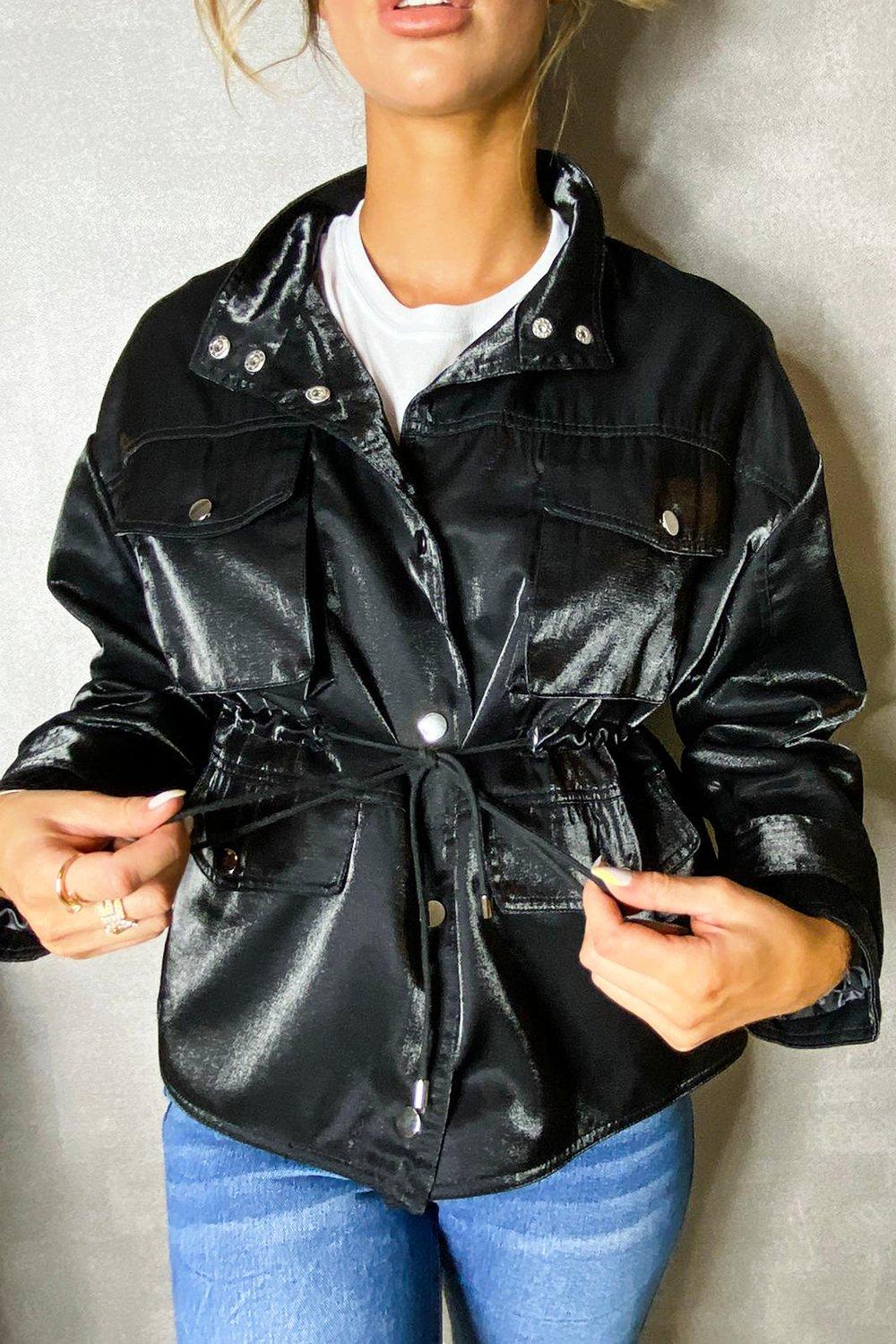 Satin Tie Waist Utility Jacket