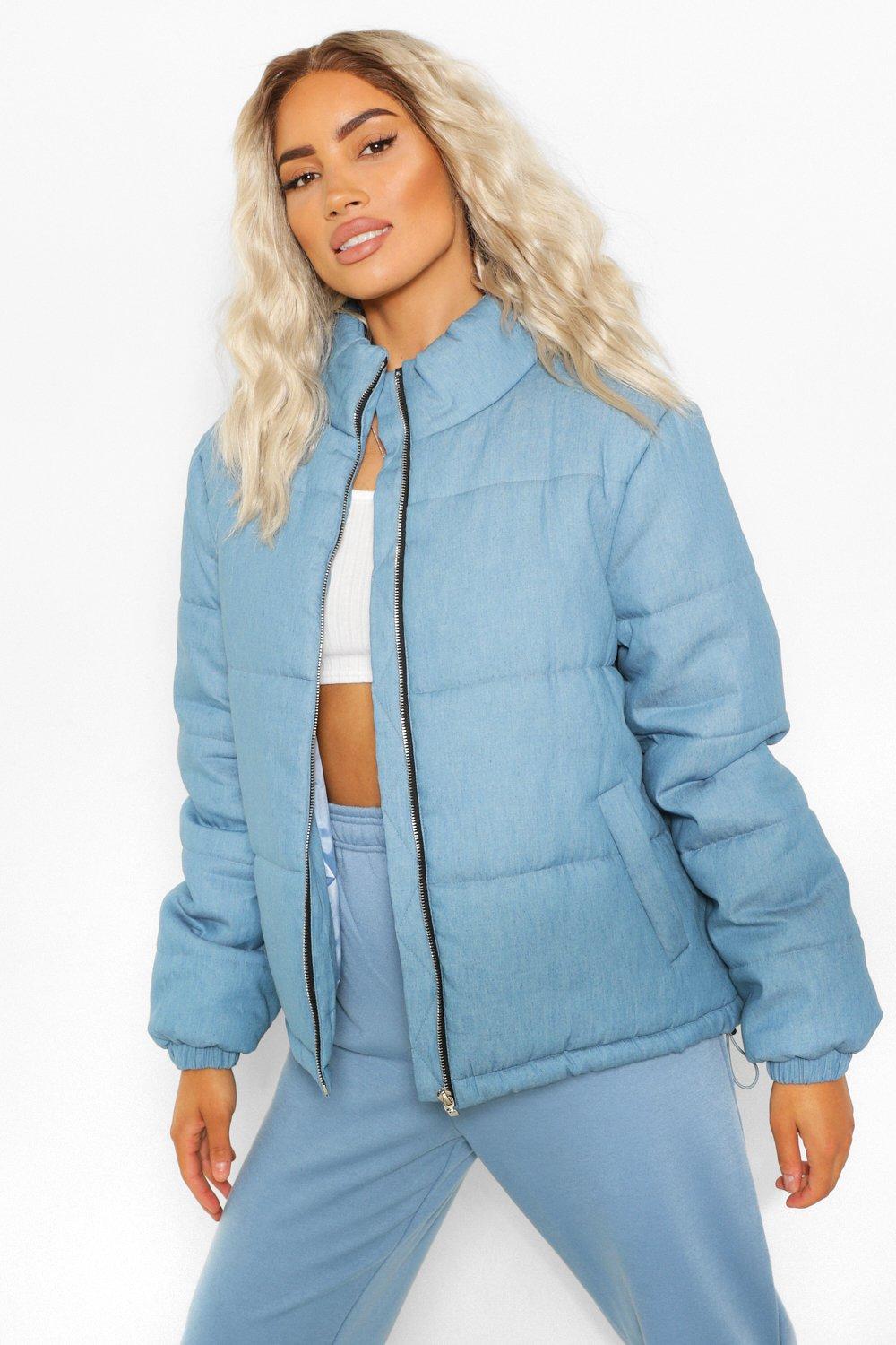 Womens denim clearance puffer jacket