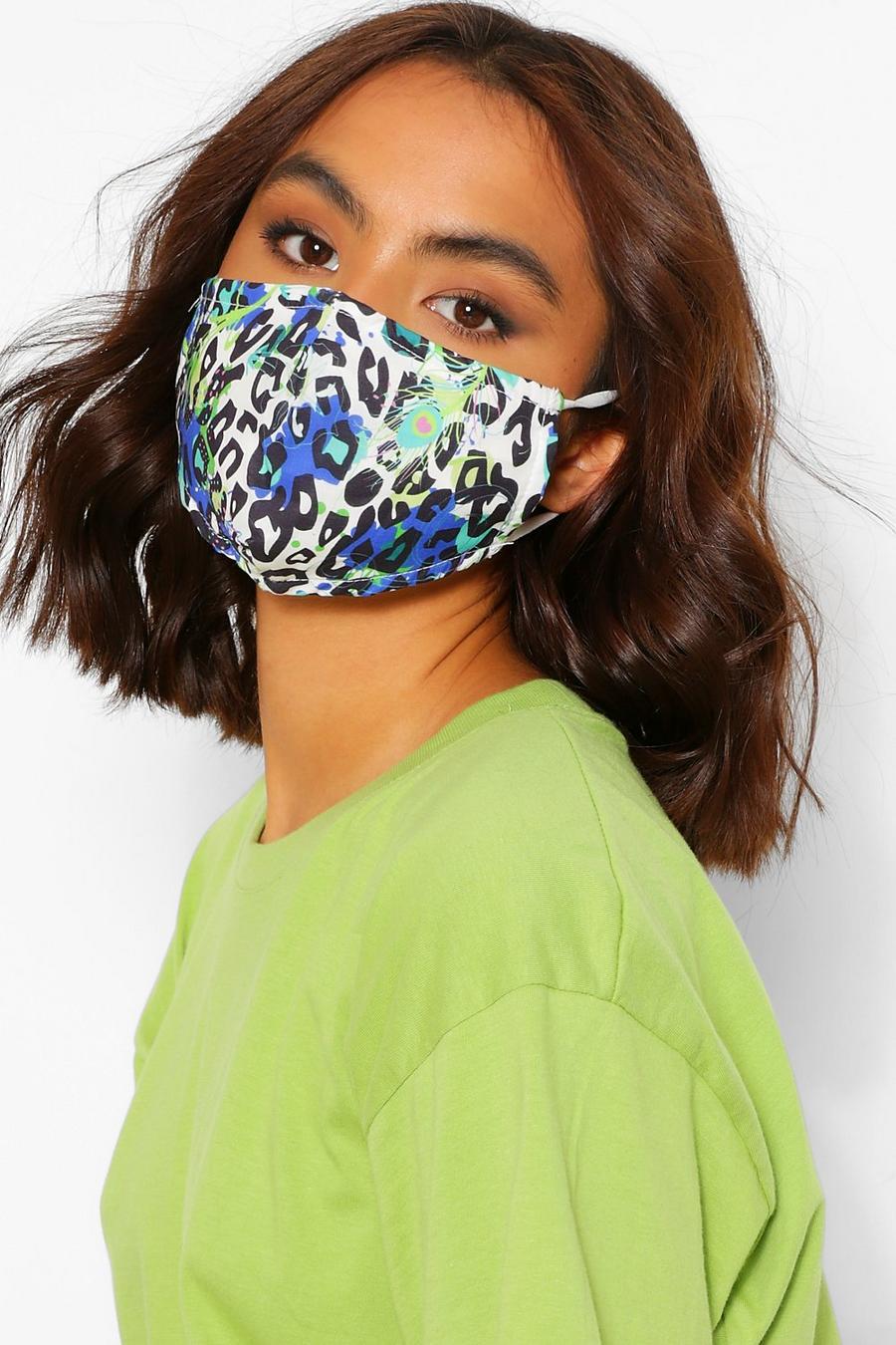 Fashion-Gesichtsmaske mit Feder- und Leoparden-Print, Mehrfarbig image number 1