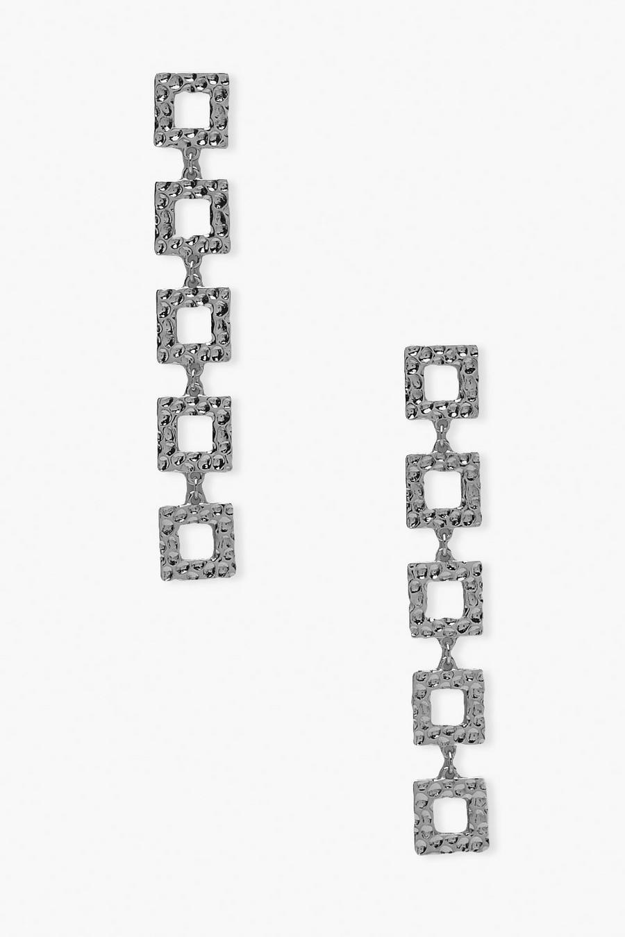 Silver Hammered Metal Drop Link Earrings image number 1