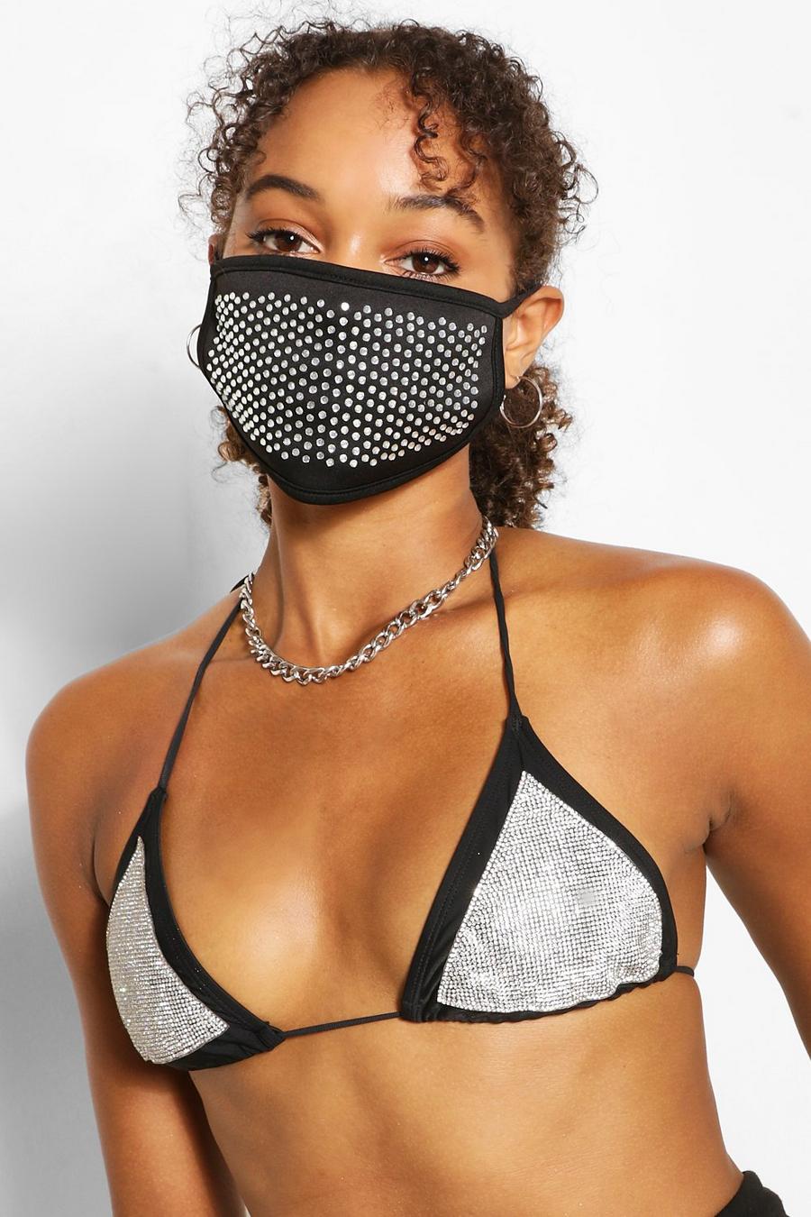 Fashion-Gesichtsmaske mit Strass, Schwarz image number 1