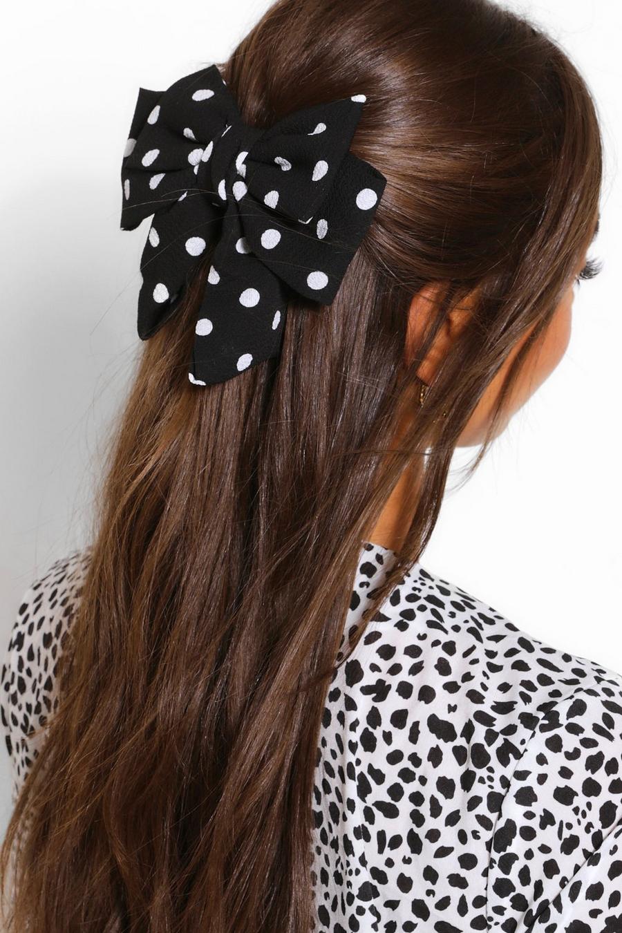 Black Polka Dot Bow Hair Clip image number 1