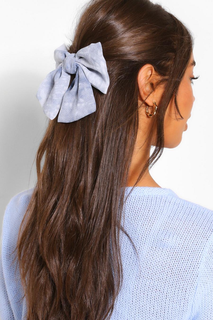 Molletta per capelli con fiocco effetto tie-dye, Azzurro image number 1