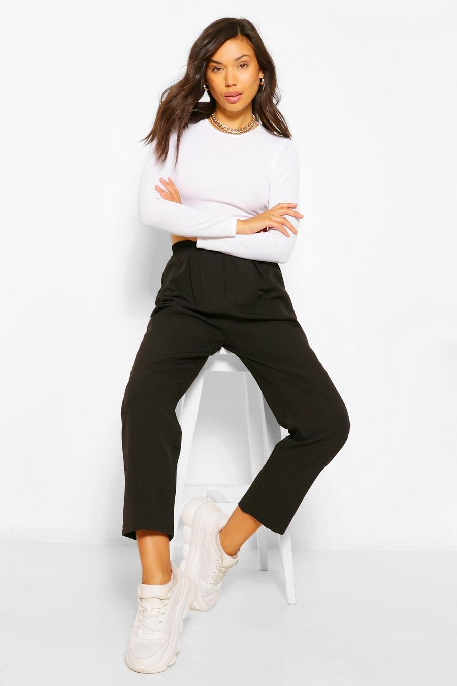 Black Tapered Elasticated Waist Trousers image number 1