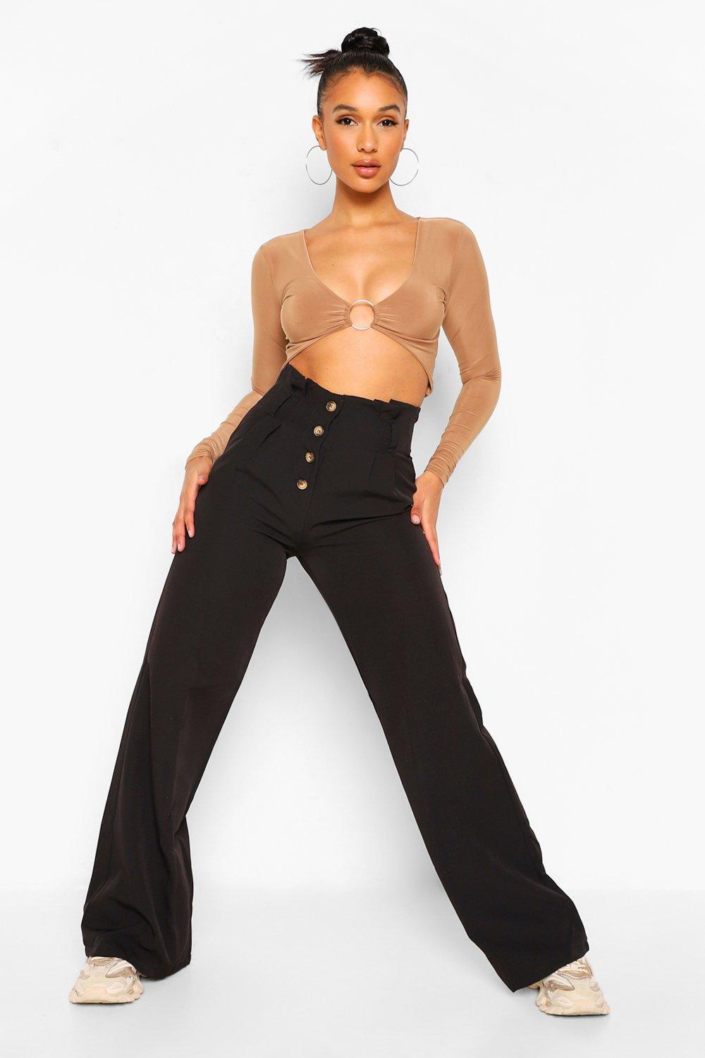 Button front wide leg pants sale