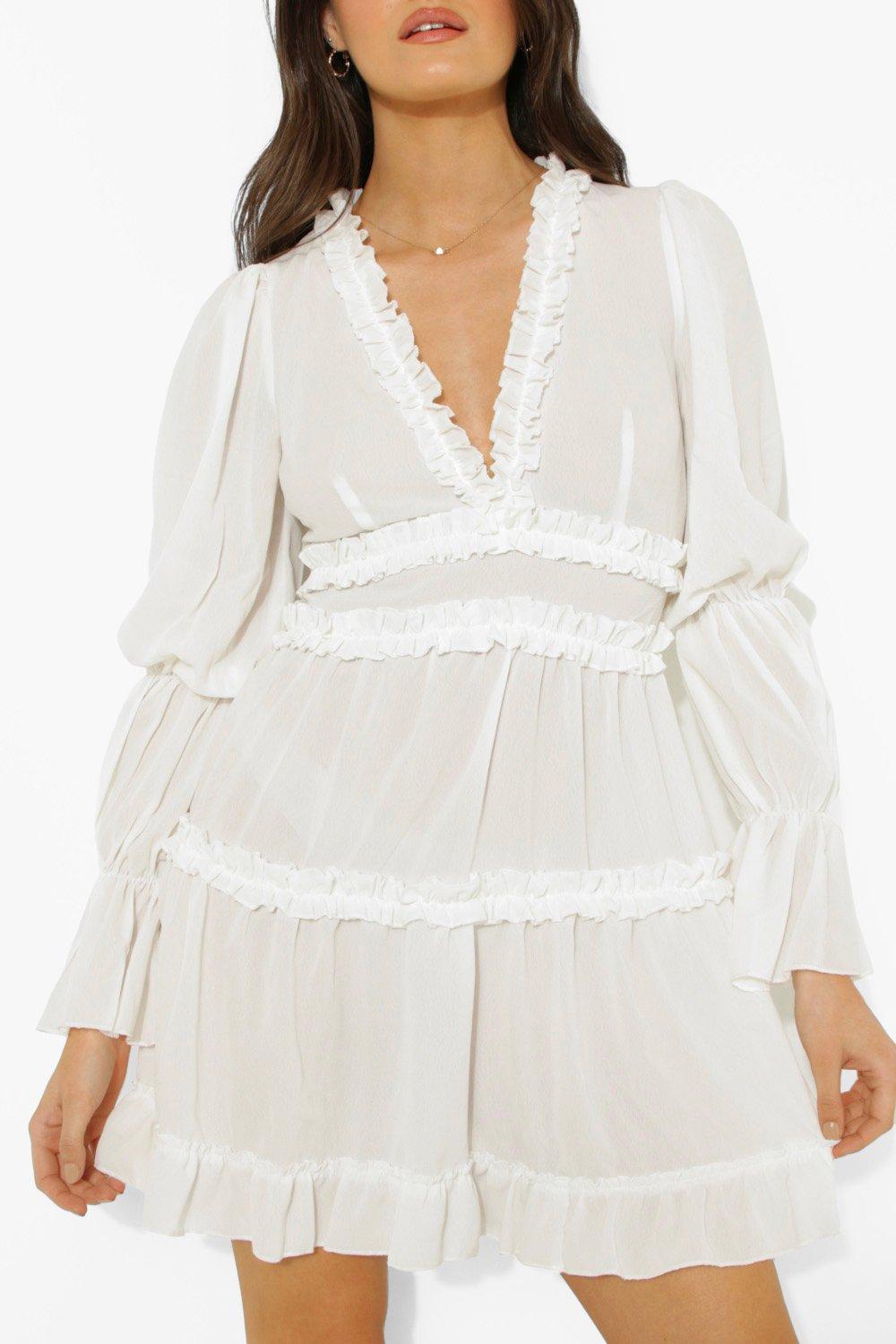 Boohoo basic clearance ruffle trim dress