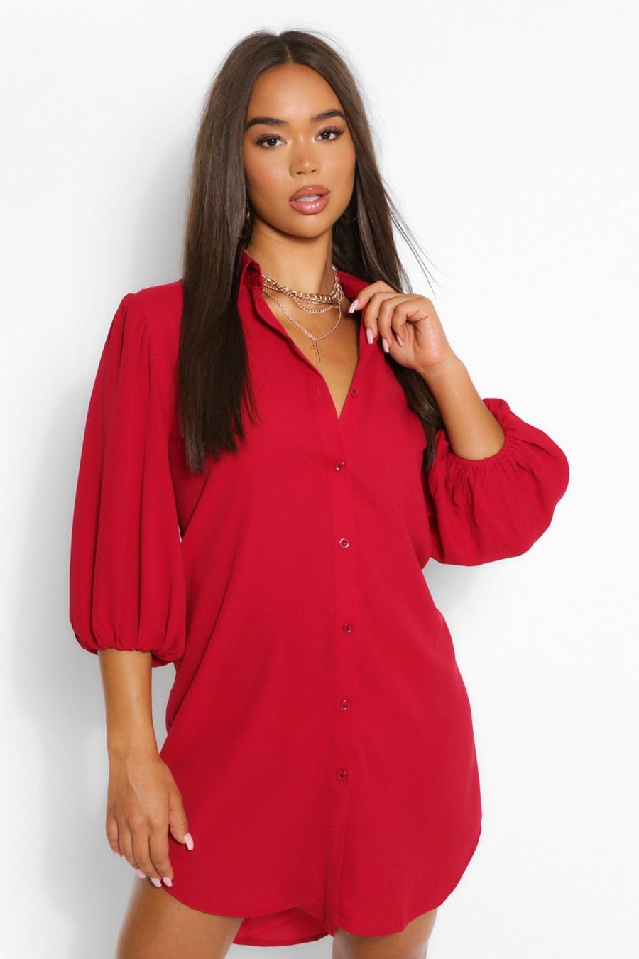 Robe chemise coupe oversize à manches bouffantes, Fruits rouges image number 1