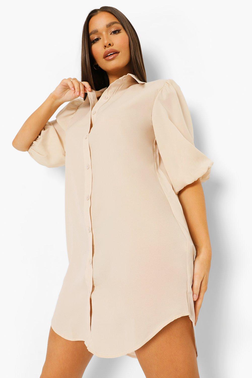 Puff Sleeve Oversized Shirt Dress Boohoo