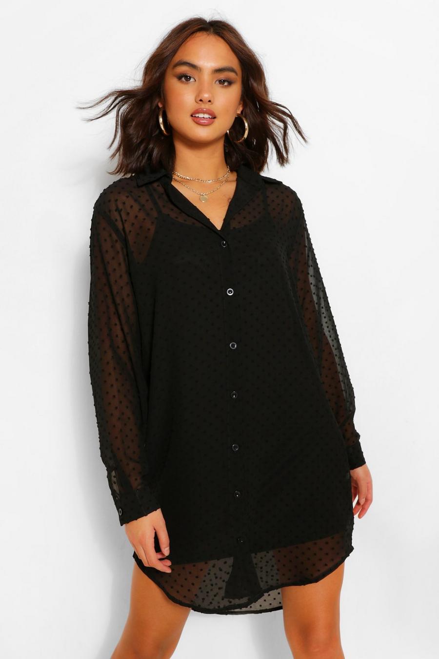 Black Oversize skjortklänning med ojämn kant image number 1