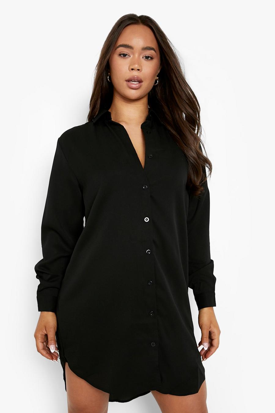 Black Oversized Dipped Hem Shirt Dress image number 1