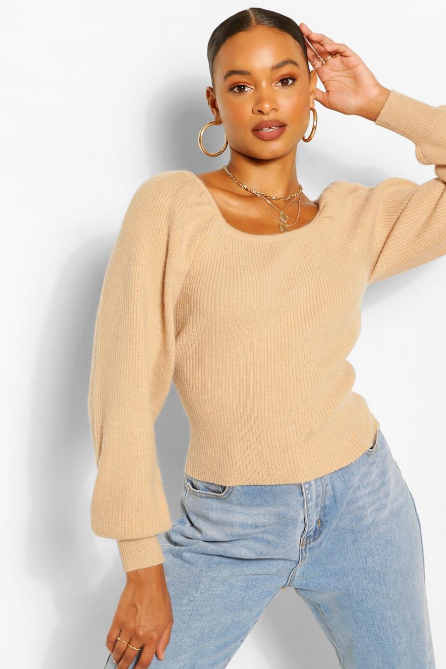 Rib Knit Balloon Sleeve Sweaters image number 1