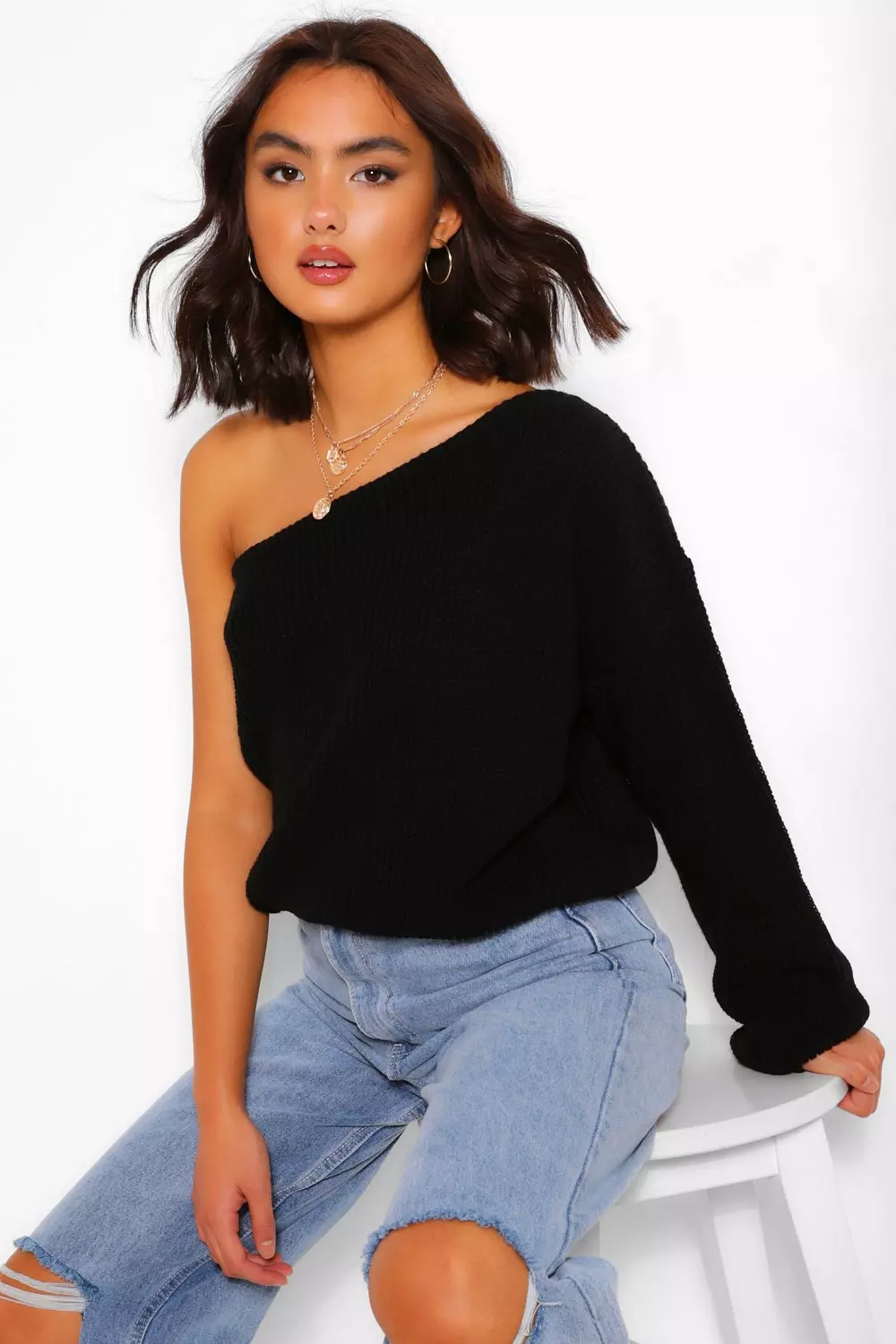 One shoulder black on sale jumper