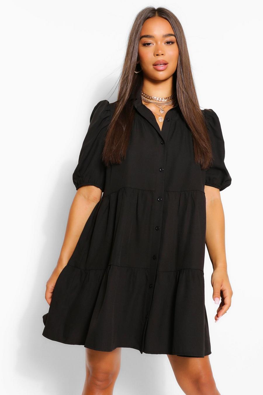 Black Woven Tiered Extreme Smock Dress image number 1
