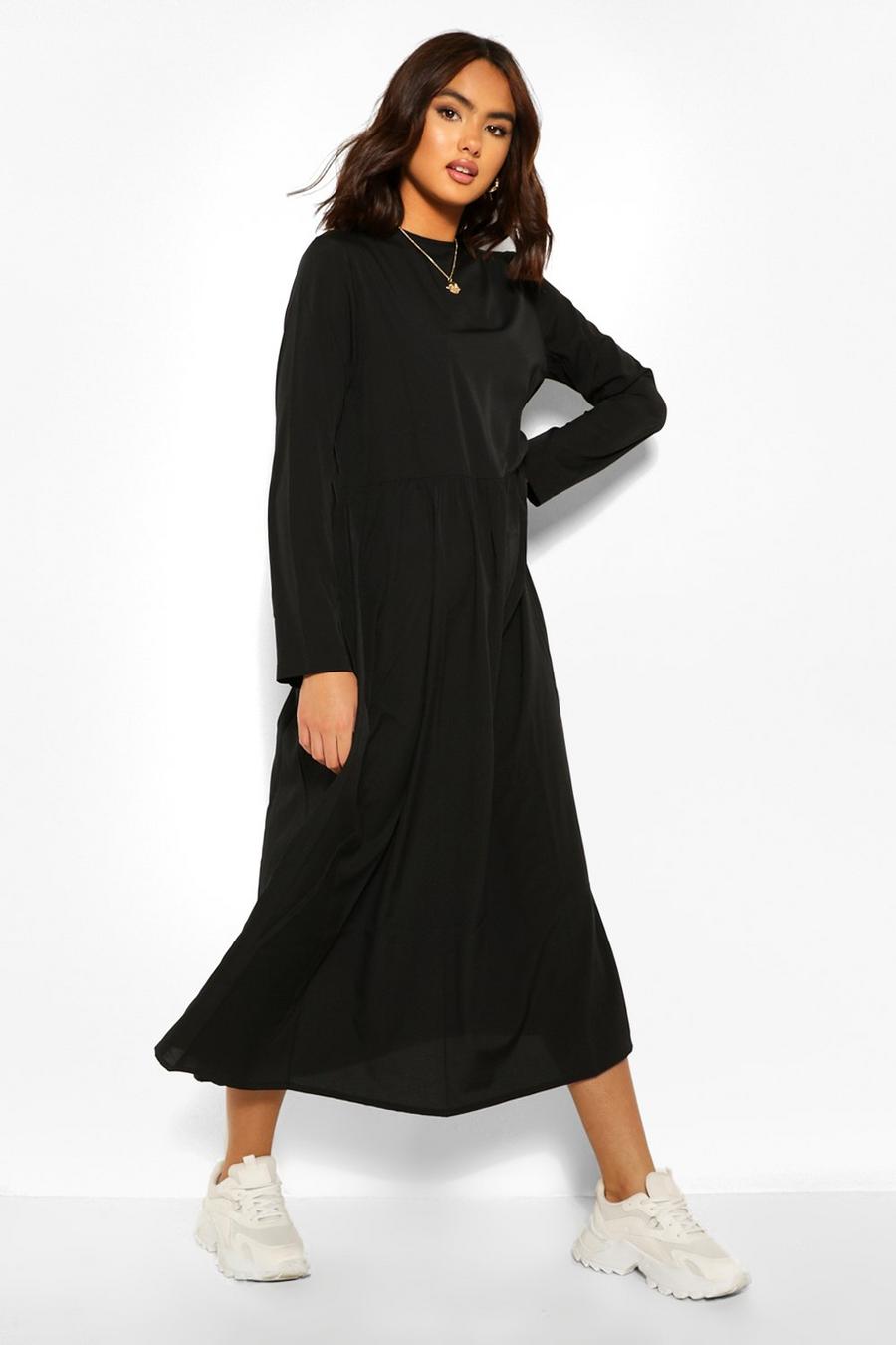 שחור שמלת מידקסי מותן נמוכה עם שרוולים ארוכים image number 1