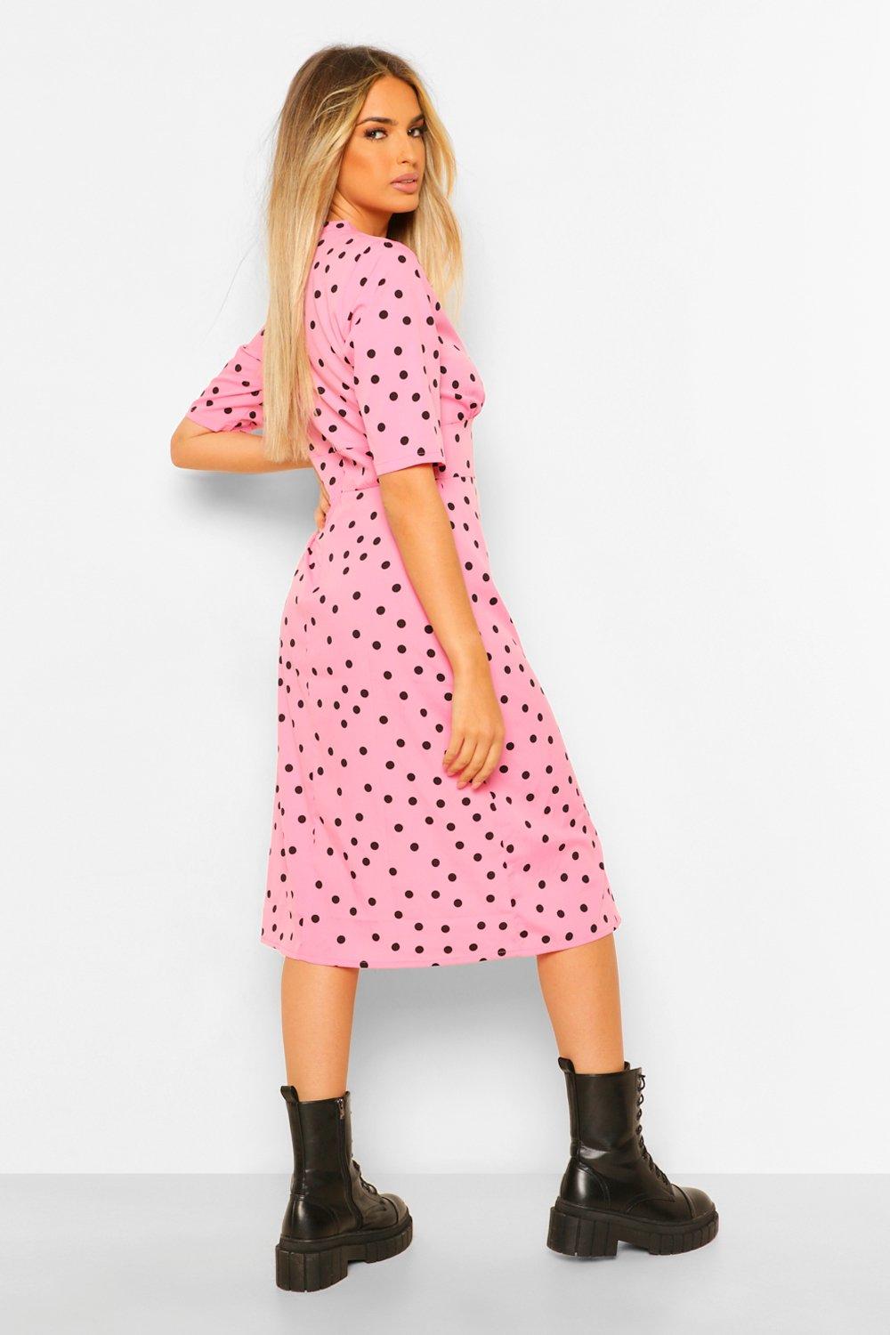 Pink polka store dot midi dress