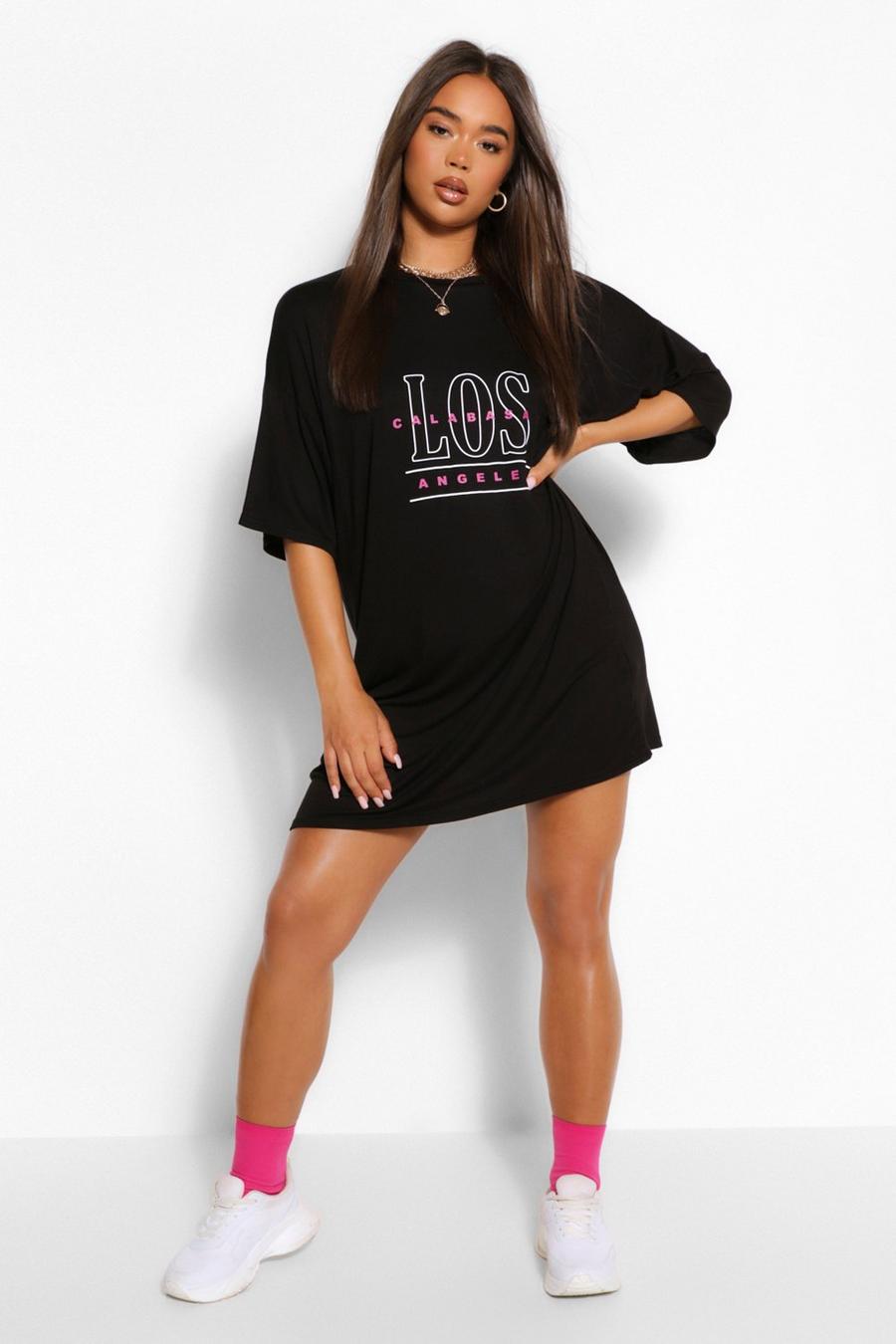 T-Shirt-Kleid in Übergröße mit „Los Angeles“-Print image number 1