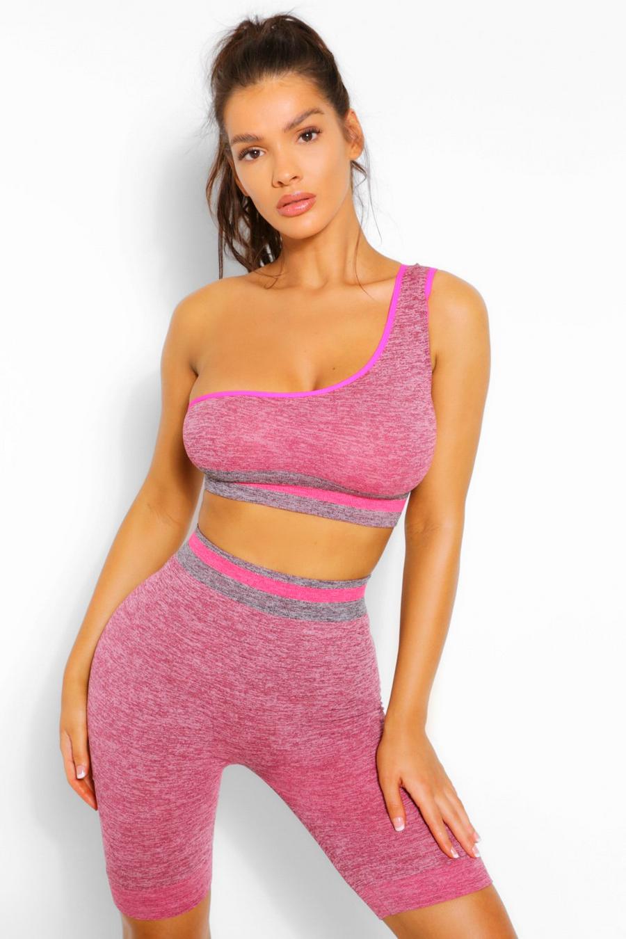 Seamless Activewear One Shoulder Sports Bra and Shorts Gym Fitness
