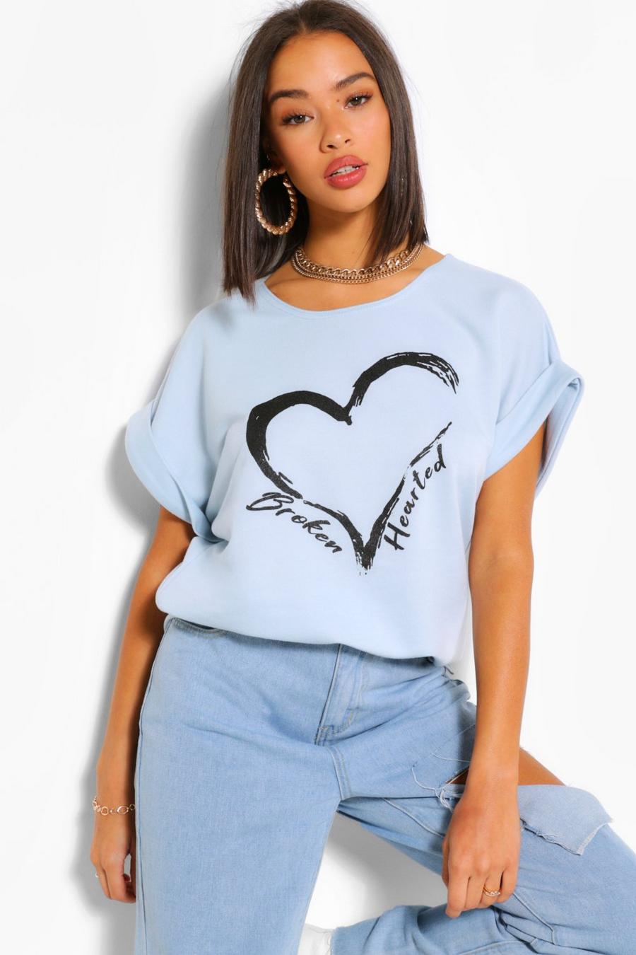 Sweatshirt mit Fledermausärmeln und „Broken Hearted“-Motiv, Blau image number 1