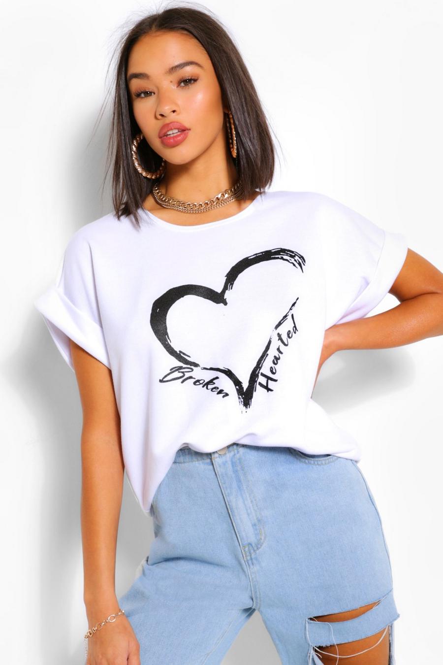 Sweatshirt mit Fledermausärmeln und „Broken Hearted“-Motiv, Weiß image number 1