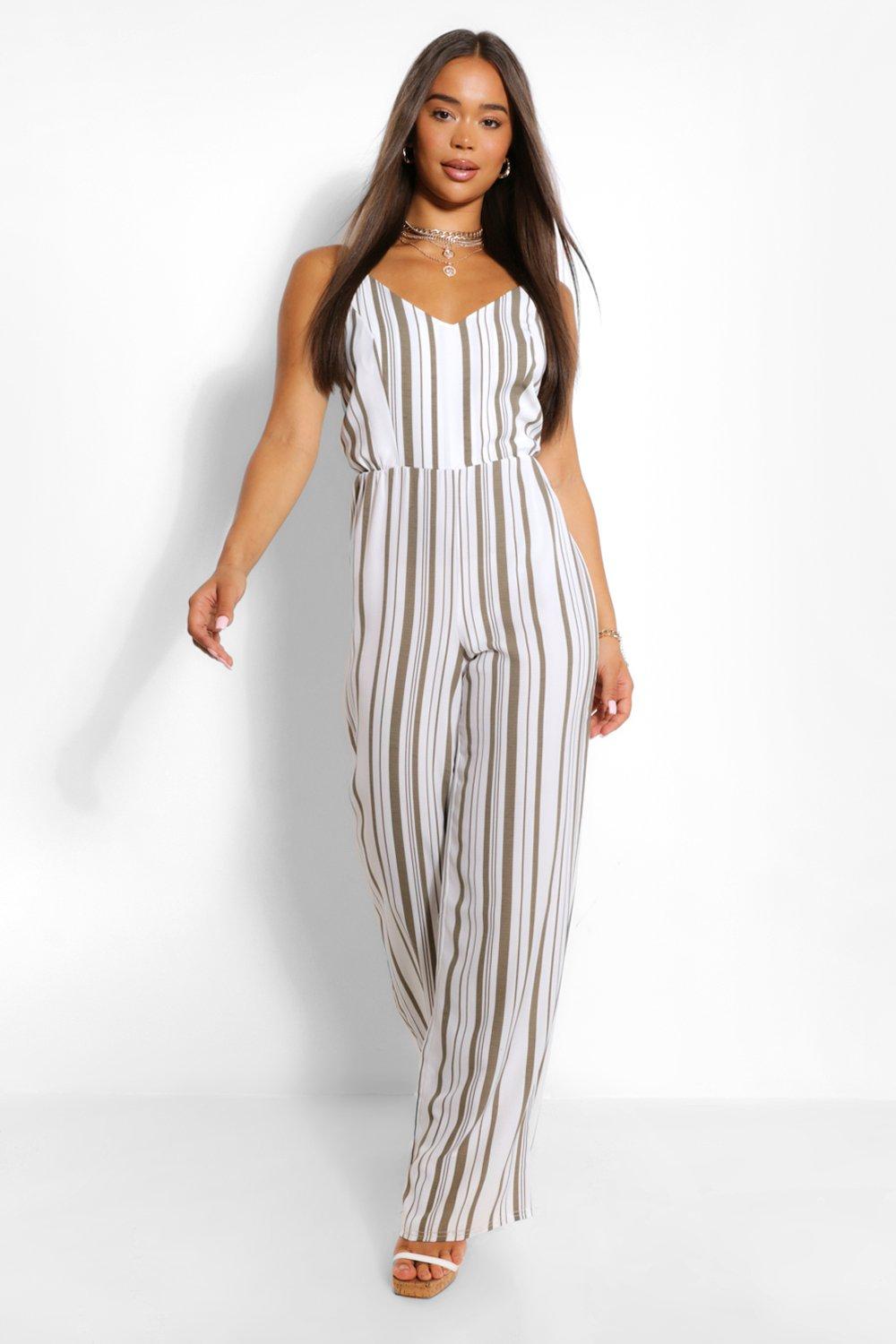 Black and white striped wide hot sale leg jumpsuit