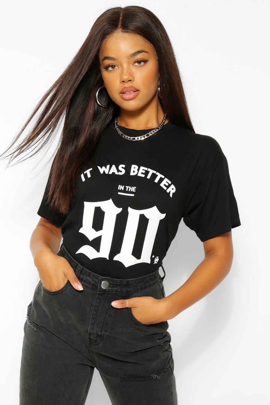 Black "It Was Better In The 90's" T-shirt med grafiskt tryck image number 1