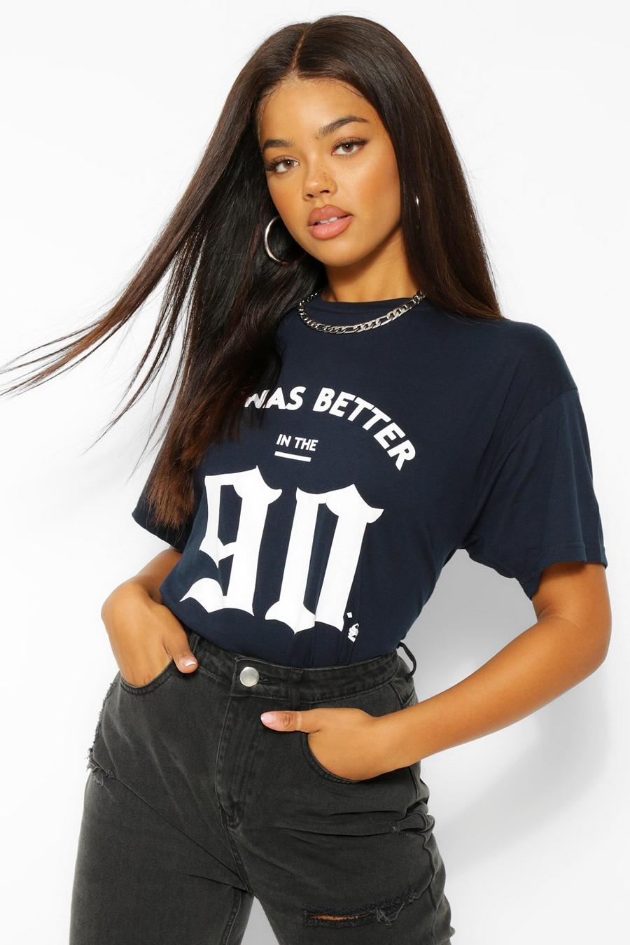 Navy "It Was Better In The 90's" T-shirt med grafiskt tryck image number 1