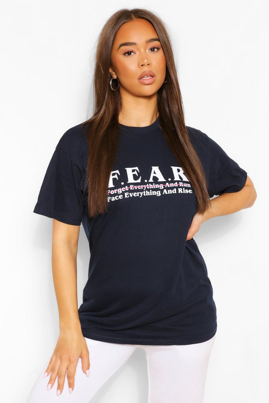 Navy F.E.A.R T-shirt med grafiskt tryck image number 1