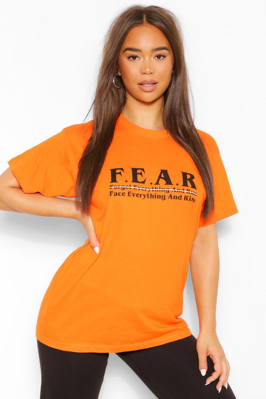 Orange F.E.A.R T-shirt med grafiskt tryck image number 1